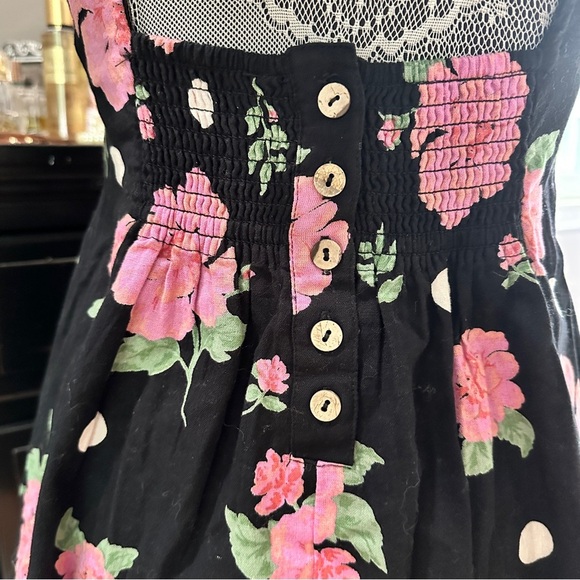 Free People Bom Bom Mini Dress | Black Floral Polka Dot Cutout Back | Size Small - Picture 5 of 13